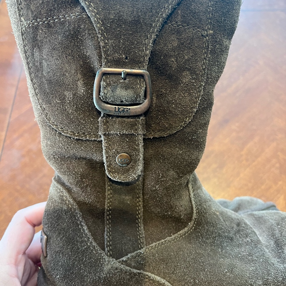 UGG Dark Brown Suede Boots with Buckle girls Size 2